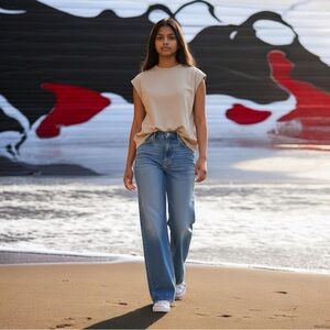 AUTOMET Women V Neck Blouse, Sz Medium, KHAKI